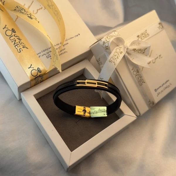 تصویر دوم دستبند طلا چرم مردانهL115